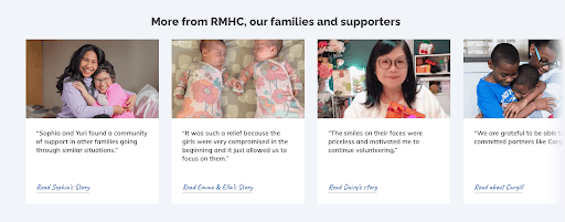 Testimonials on Ronald McDonald House homepage